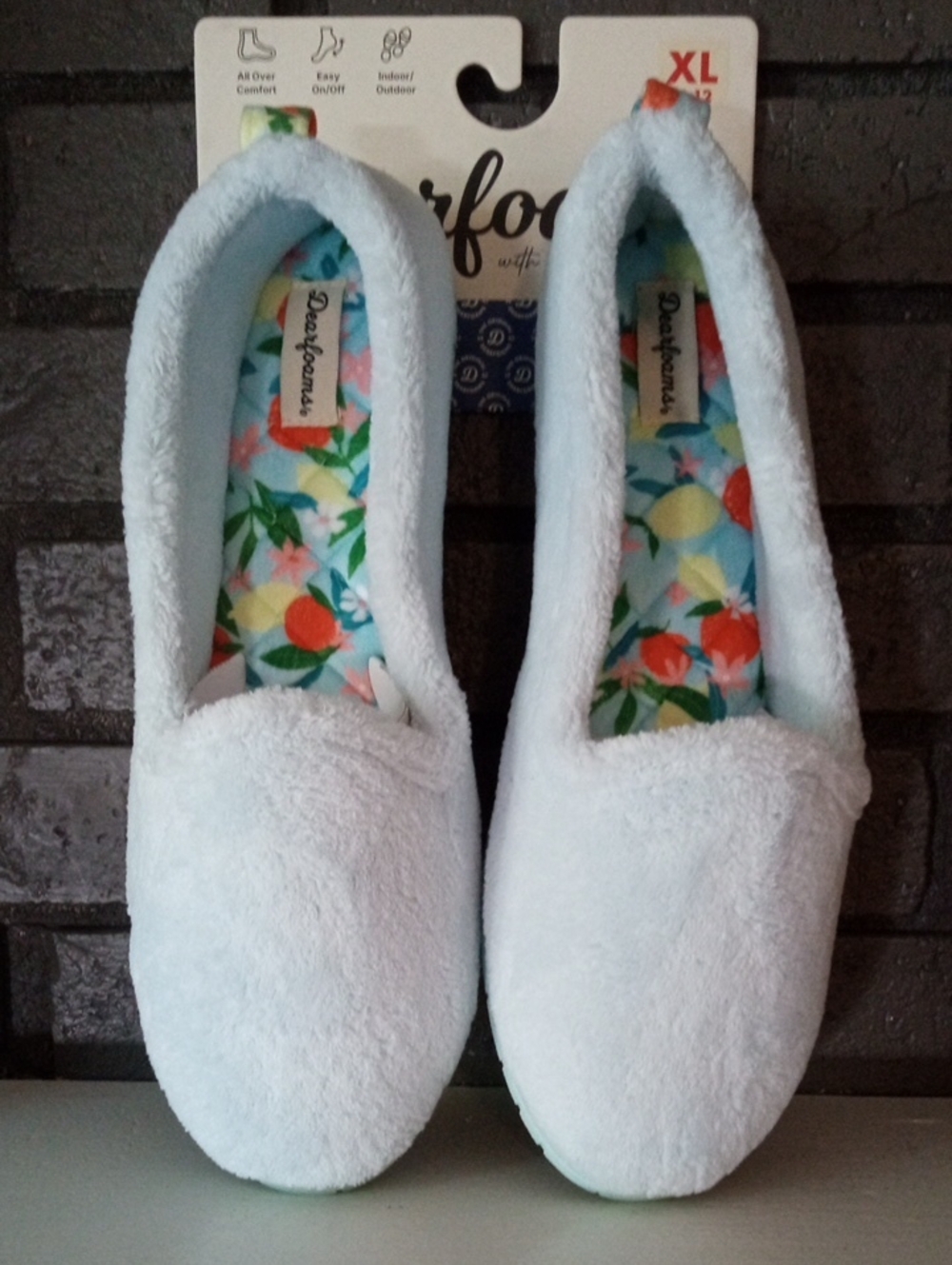 Women's Light Blue Floral lining Rachel Velour Memory Foam Dearfoams Slippers